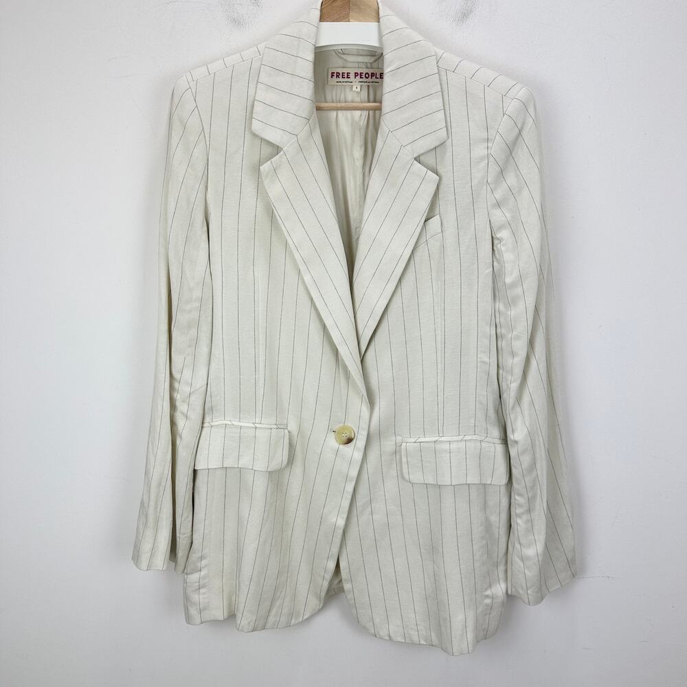 NEW Free People Crosby Blazer Jacket Oversized Linen Blend Ivory Relaxed Small - Picture 4 of 13